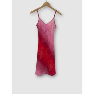 Y2K Vintage Satin Rave City Pink Ombre Floral Coquette Slip Dress Size Medium